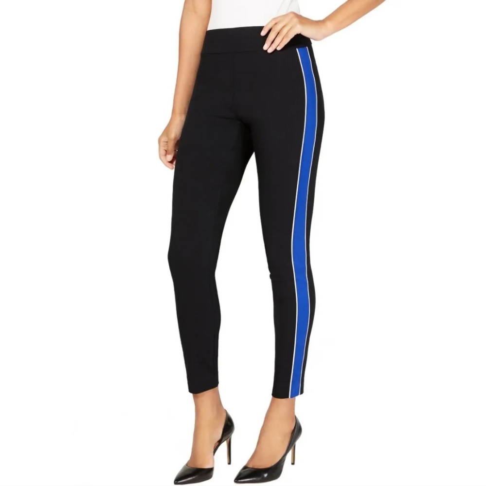 INC International Concepts Side Stripe Pull On Pants, 16, Black w/Blue & White